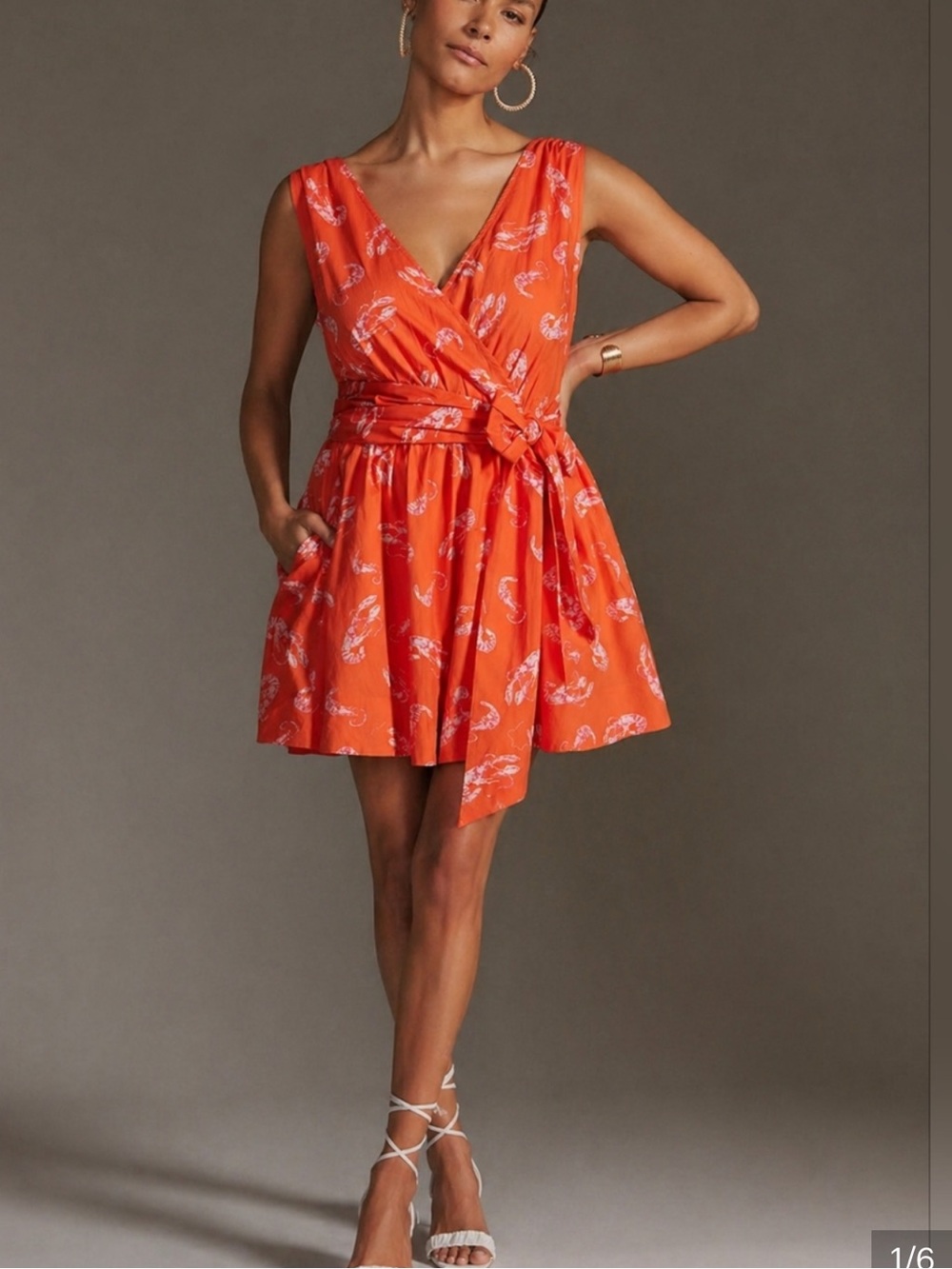 Anthropologie Maeve Orange Maeve Mainely Lobster Wrap Dress, size small